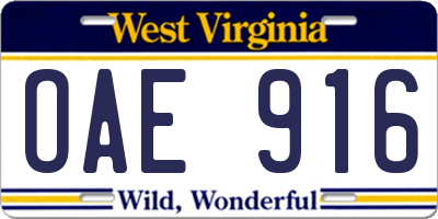 WV license plate OAE916
