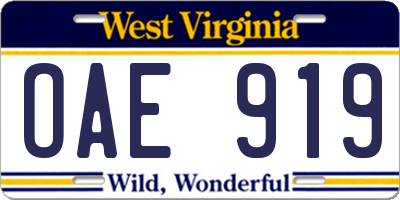 WV license plate OAE919