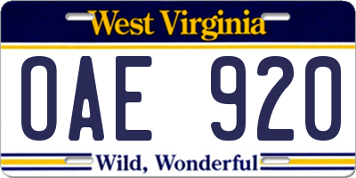 WV license plate OAE920