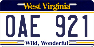 WV license plate OAE921