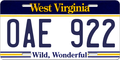 WV license plate OAE922
