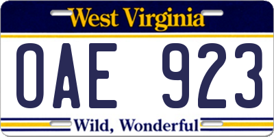WV license plate OAE923