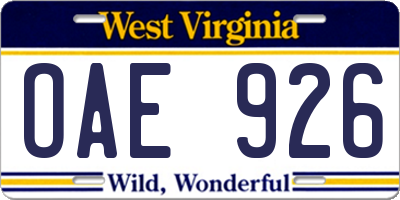 WV license plate OAE926