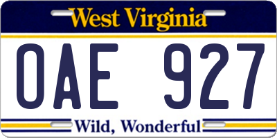 WV license plate OAE927