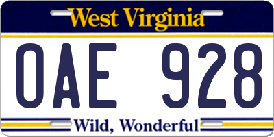 WV license plate OAE928