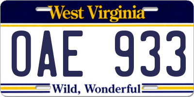 WV license plate OAE933