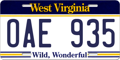 WV license plate OAE935