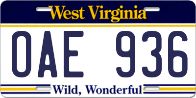 WV license plate OAE936