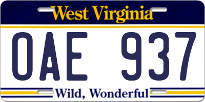 WV license plate OAE937