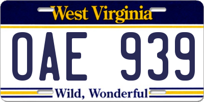 WV license plate OAE939