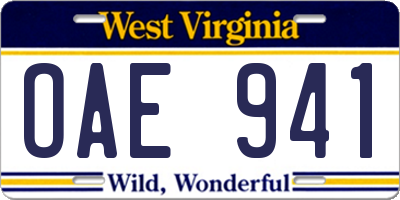 WV license plate OAE941