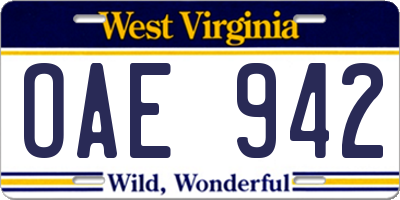 WV license plate OAE942
