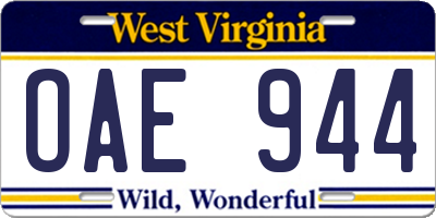 WV license plate OAE944