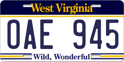 WV license plate OAE945