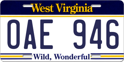 WV license plate OAE946