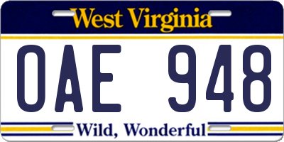 WV license plate OAE948
