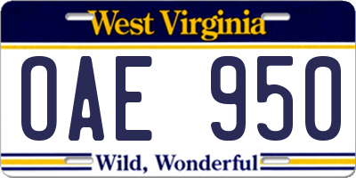 WV license plate OAE950