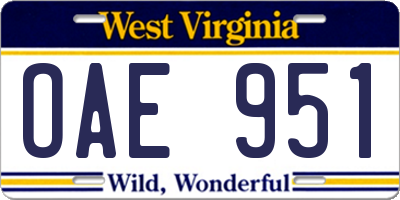 WV license plate OAE951