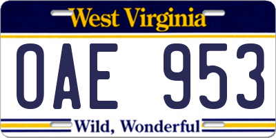 WV license plate OAE953