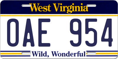 WV license plate OAE954