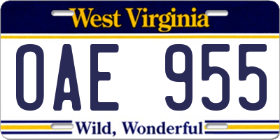WV license plate OAE955