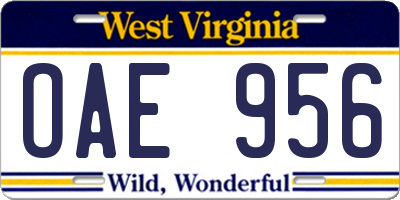 WV license plate OAE956