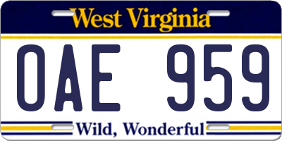 WV license plate OAE959