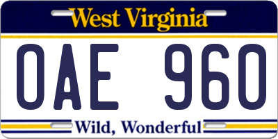 WV license plate OAE960