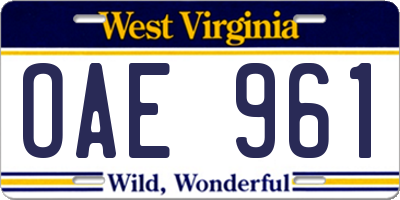 WV license plate OAE961
