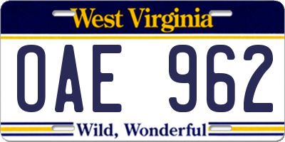 WV license plate OAE962