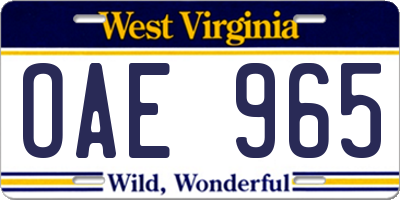 WV license plate OAE965
