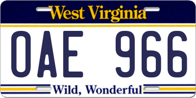 WV license plate OAE966