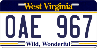 WV license plate OAE967