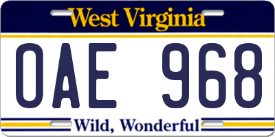 WV license plate OAE968