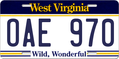 WV license plate OAE970