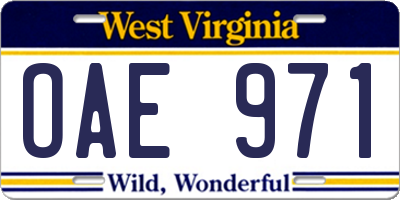 WV license plate OAE971