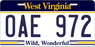WV license plate OAE972