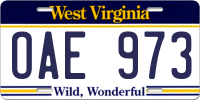 WV license plate OAE973