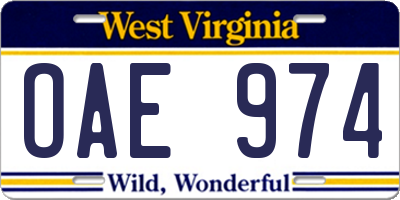 WV license plate OAE974
