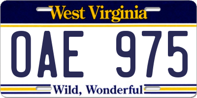 WV license plate OAE975