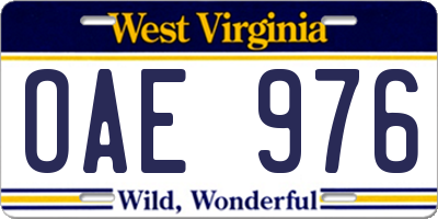 WV license plate OAE976
