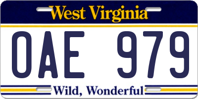WV license plate OAE979