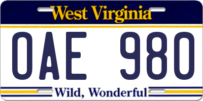 WV license plate OAE980