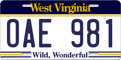WV license plate OAE981