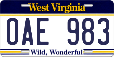 WV license plate OAE983