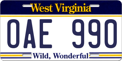 WV license plate OAE990