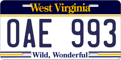WV license plate OAE993