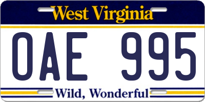 WV license plate OAE995