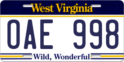 WV license plate OAE998