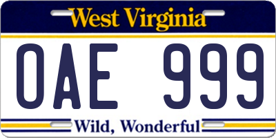 WV license plate OAE999